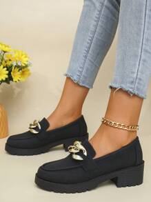 Ballerine stile britannico in pelle verniciata con fibbia dorata, suola morbida e comoda, di moda e versatili, mocassini neri con suola spessa stile college - Tre fibbie nere - Visualizzare 6