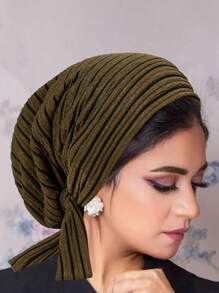 1件新款条纹穆斯林长尾头巾帽化疗帽女士长尾帽头发睡眠帽 - 女士頭巾帽 - 查看 20