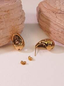 2 件/套时尚奢华风格 18K 镀金不锈钢锤纹纹理泪珠耳环，适合女性与朋友聚会或日常通勤时佩戴，也可作为节日礼物 - 金黃色 - 查看 8