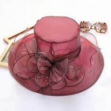 1 chiếc mũ rộng vành bằng lưới organza hoa cao cấp dành cho nữ, nhẹ và thoáng khí, thanh lịch và thời trang, thích hợp để sử dụng hàng ngày và du lịch Mũ cao bồi Mũ cao bồi Halloween - Nhiều màu - Xem 28