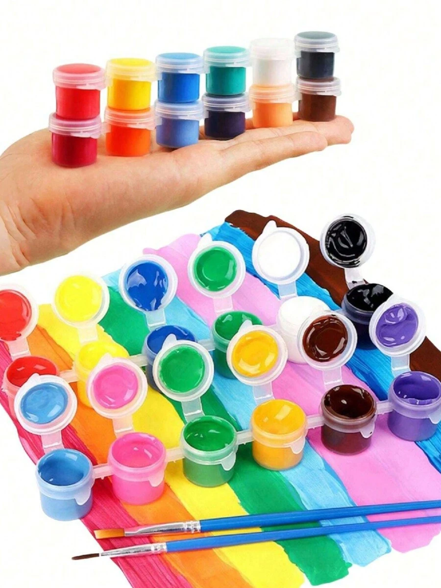 1 Bộ sơn Acrylic Mini màu ngẫu nhiên, Bộ sơn có thể giặt được, Màu ngẫu nhiên và cọ sơn, Gói số lượng lớn Que sơn Acrylic thích hợp làm quà tặng cho lớp học, tiệc tại nhà - Nhiều màu - Xem 1