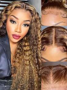 Eulisi 5x5 Deep Wave Closure Wig Highlight Ombre 5x5 HD Lace Closure Wigs Human Hair For Women 180% Density P4/27 Honey Blonde Wet And Wavy Lace Front Wigs Glueless Curly Wigs 26 Inch Halloween Costumes - Piano Color - View 3