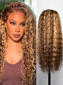 Eulisi 5x5 Deep Wave Closure Wig Highlight Ombre 5x5 HD Lace Closure Wigs Human Hair For Women 180% Density P4/27 Honey Blonde Wet And Wavy Lace Front Wigs Glueless Curly Wigs 26 Inch Halloween Costumes - Piano Color - View 9