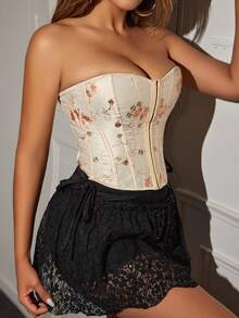 狂野复古花卉刺绣索环孔眼前骨露背紧身胸衣塑身衣束胸短款抹胸音乐节
