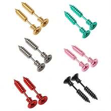 男女通用不锈钢十字螺丝耳环 - 彩色 - 查看 2