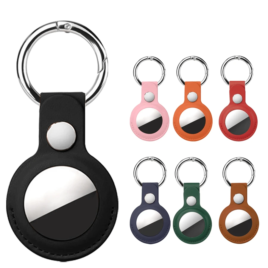 1PC AirTag Holder, PU Leather Airtag Case ,Airtag Keychain Compatible With Apple Air Tag, Air Tag Holder Protective Tracker Cover For Backpacks, Keys, Bags, Pets, And Luggage - Multicolor - View 1