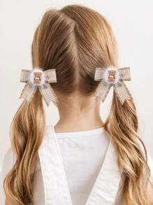 2 Stücke Bären Haarspangen aus Polyester Gros de Tours Schleifenband, Haarstyling-Clip, süße Bären Haarspangen für Kleinkind Mädchen Kinder Accessoires - Verschiedenfarbig - Übersicht 3