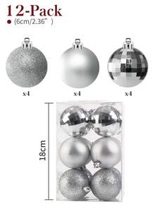 12 quả bóng Giáng sinh màu trơn, đồ trang trí cây thông Noel - Bạc - Xem 3