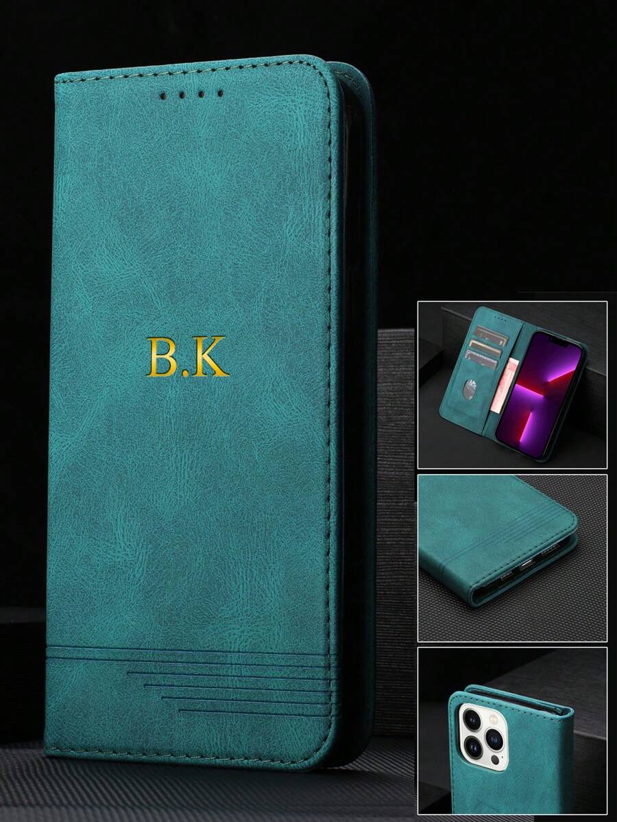 Customized Phone Case Compatible With IPhone 16 15 14 13 12 11 Pro Max Compatible With Samsung Galaxy S24 S23 S22 Ultra A55 A54 A53 A52 5G Personalized Initials Name 3D DIY Engraved Gold Letters Back Cover Hot Stamping Technology Luxury Wallet Flip Card Holder Stand Leather Shockproof Case Leather Case Festival Gifts For Lover Friends Family Yourself Children