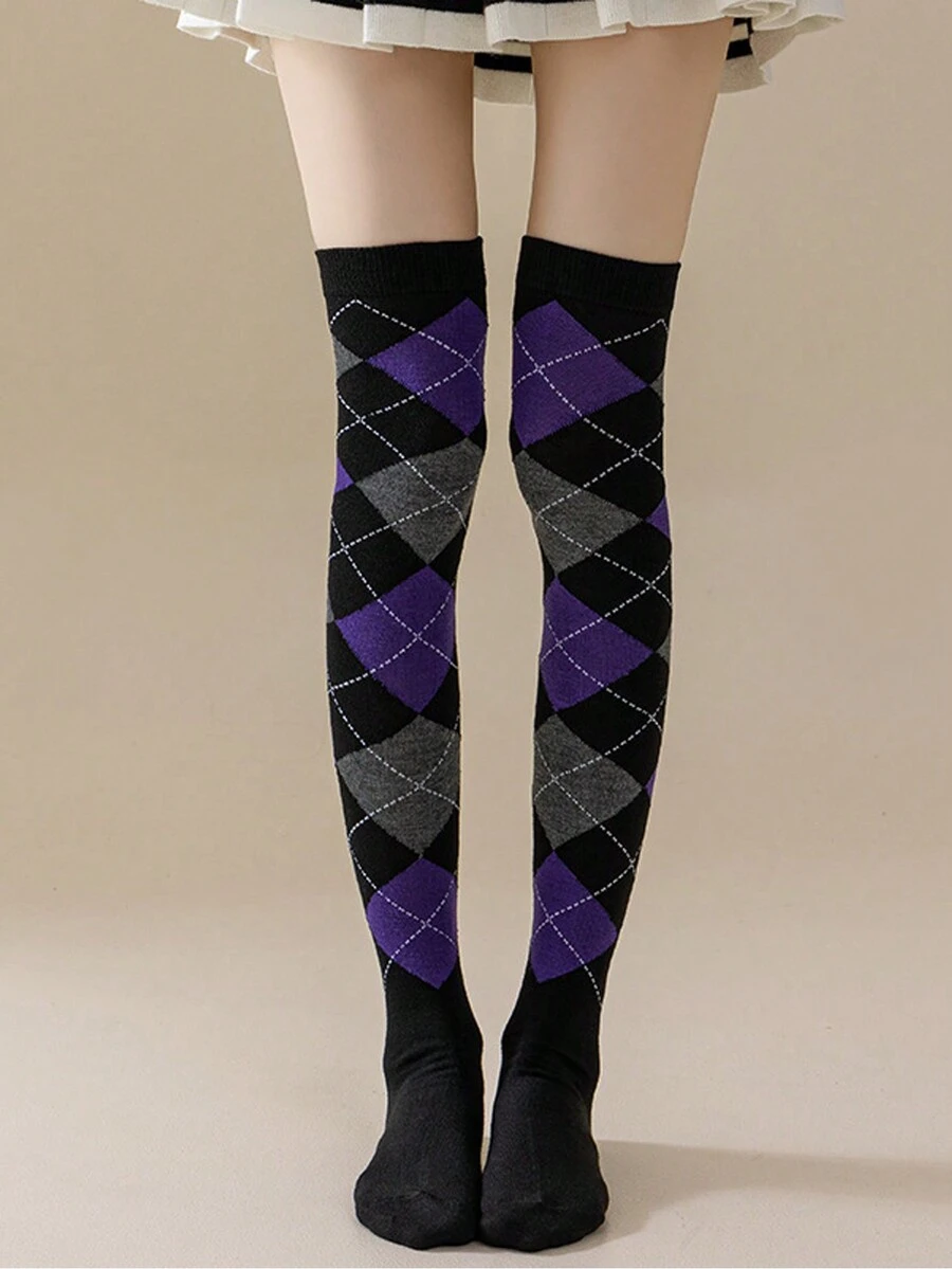 1 Đôi Tất Cao Đến Đầu Gối Phong Cách Mỹ, Tất Hình Kim Cương Co Giãn Cao Cấp, Thoải Mái Và Mềm Mại, Khử Mùi Và Thấm Mồ Hôi, Giữ Ấm Tốt, Thích Hợp Cho Bé Gái Đi Du Lịch, Khiêu Vũ Phối Màu, Màu Sắc Tùy Chọn - Nhiều màu - Xem 1