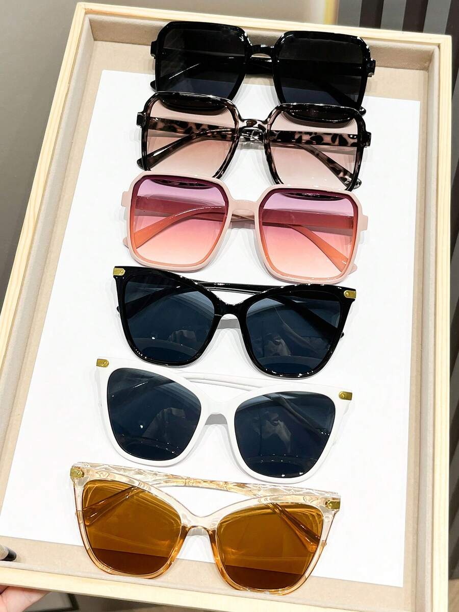 6 副男女通用全框时尚眼镜，简约风格适合户外旅行、海滩和度假，街头风格，适合毛衣夹克运动衫连帽衫皮裤和工装裤 - 彩色 - 查看 1