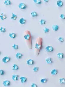 30 viên pha lê xanh K9 mới, đá trang trí móng tay Aurora Mocha, đá thủy tinh siêu sáng hình trái tim không đối xứng, phụ kiện tự làm - Màu xanh bụi bặm - Xem 2