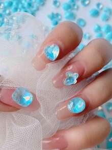 30 viên pha lê xanh K9 mới, đá trang trí móng tay Aurora Mocha, đá thủy tinh siêu sáng hình trái tim không đối xứng, phụ kiện tự làm - Màu xanh bụi bặm - Xem 4