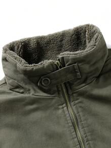 男士潮流时尚户外休闲运动飞行加厚夹克外套带保暖内衬，冬季保暖 - 軍綠色 - 查看 5