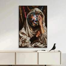 1 peça, pôster de tela de mulher com bola de discoteca vintage, arte luxuosa de bola de espelho, estética moderna e divertida, estilo nórdico, decoração de sala de casa, arte de parede, presente ideal para quarto, sala de estar, corredor, arte de parede, decoração de parede, sem moldura
