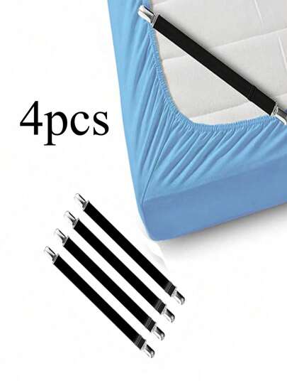 4 piezas Sujetadores de sábanas con correas elásticas ajustables y clips regulares para sujetar las sábanas y cubiertas de colchón, Accesorios de textiles para el hogar