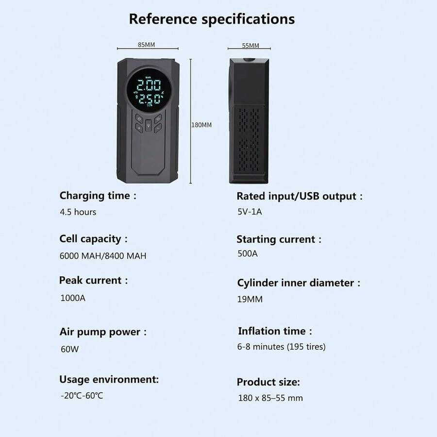 Portable Air Compressor Tire Inflator Air Pump Emergency Lighting For