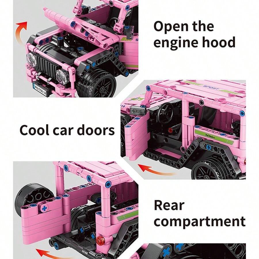 Pink OffRoad Building Kit, Car Model Blocks Collection, Racing Toy