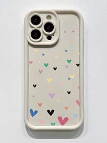 1pc Beige Sandblasted Lens Protective Anti-Fall Phone Case With Multiple Mini Heart Pattern, Compatible With Apple///Compatible With Redmi/Compatible With Infinix/Compatible With Vivo - Beige - View 4