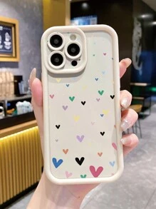 1pc Beige Sandblasted Lens Protective Anti-Fall Phone Case With Multiple Mini Heart Pattern, Compatible With Apple///Compatible With Redmi/Compatible With Infinix/Compatible With Vivo - Beige - View 2