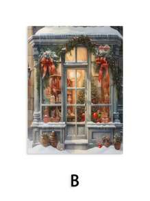 1 幅无框帆布画圣诞窗，冬季仙境场景，送给朋友和家人、家庭办公室墙壁装饰的完美礼物