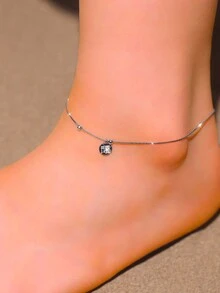 1 件 925 纯银汉字吉祥脚链，配小珠式蛇骨脚链和脚环。个性化创意设计适合女性在日常宴会和海滩佩戴 - 銀色 - 查看 2