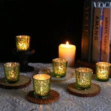 6 stuks geribbelde gouden votiefkaarshouders voor bruiloftsdecoraties, kwikglazen theelichthouder, gouden kaarsenhouders voor tafeldecoraties, Moederdagfeesttafeldecoraties, paasdecoratie