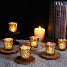 6 stuks geribbelde gouden votiefkaarshouders voor bruiloftsdecoraties, kwikglazen theelichthouder, gouden kaarsenhouders voor tafeldecoraties, Moederdagfeesttafeldecoraties, paasdecoratie
