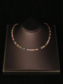 3 件新娘锆石首饰套装：手链、项链和耳环，流行时尚设计 - 彩色 - 查看 4
