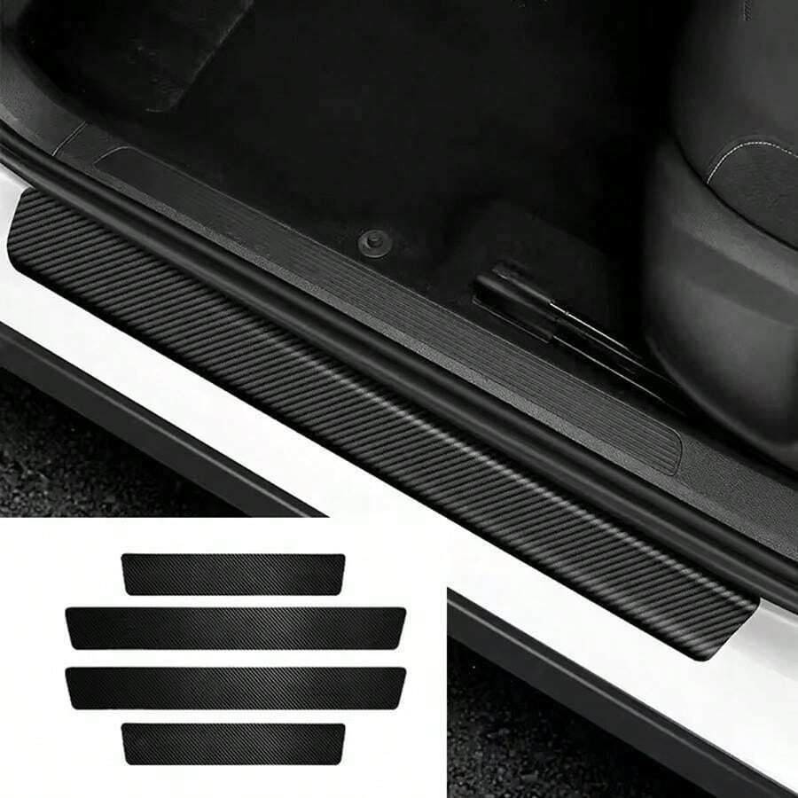 4pcs Car Threshold Protection Sticker Carbon Fiber Sticker Paper Car
