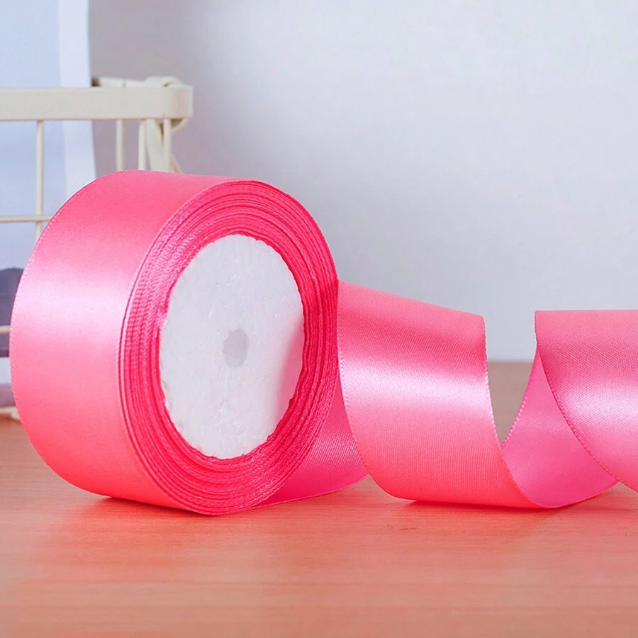 1/5pcs Colorful Decorative Ribbons, Satin Ribbon, Silk Ribbon, 4cm Width, For Artificial Rose Flower Making, Gift Wrapping - Coral Pink - View 1
