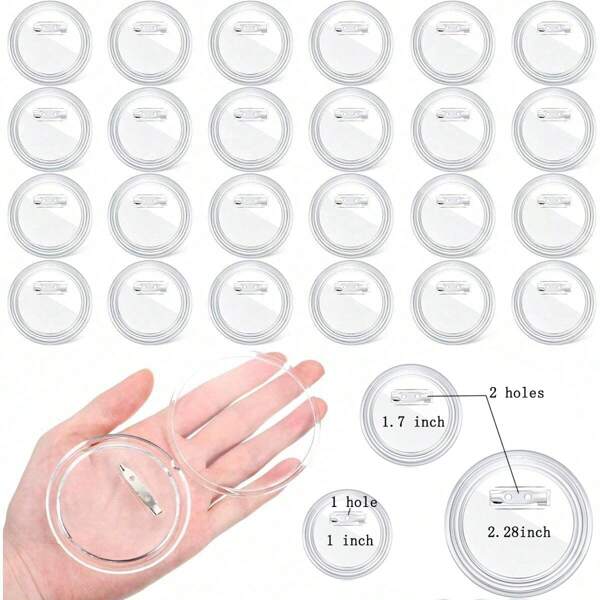 30PCS 1Inch/2.2inch/3 Inch Button Maker DIY Acrylic Button Pin Badge Clear Craft Blank Pin Buttons For Picture Photo For Crafts Supplies Dress Accessories Pin For Clothes Bag Charm Backpack For School