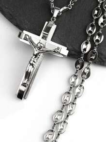 Collana con ciondolo a croce di Gesù, in acciaio inossidabile, oro e argento, stile cristiano, a forma di grani di caffè, accessori moda, regalo per coppie
