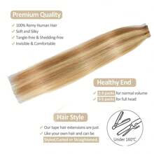 20pcs Straight Thick Tape In  Remy Human Hair Extension For Salon  Dark Brown Color 2# 16-26 Inches Silk Straight Double Side Seamless Skin Weft Hair Extension ,Feel - Easy To Apply And Reuse, High Quality Natural Style Tape In Hair  Extentions - S12/613 - Xem 5
