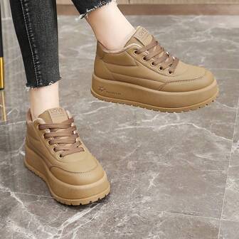 New 2024 Autumn/Winter Women Casual Shoes, Solid Color Warm Plush Thick Sole