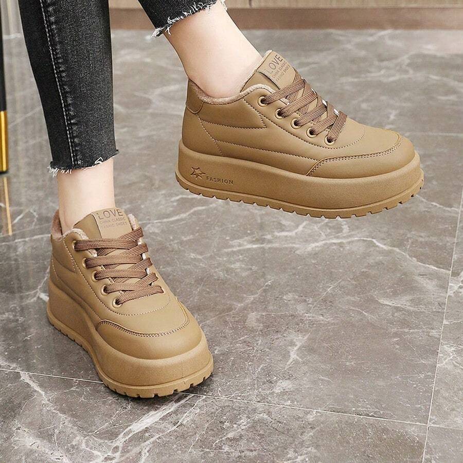 Neue Damen Lässig Schuhe Herbst/Winter 2024, einfarbig, warm, plüschig, mit dicker Sohle