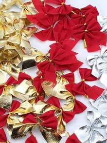 12 件迷你蝴蝶结装饰小巧 DIY 蝴蝶结装饰配件适合作为圣诞树礼物的装饰道具和新年家庭派对装饰 - 彩色 - 查看 1