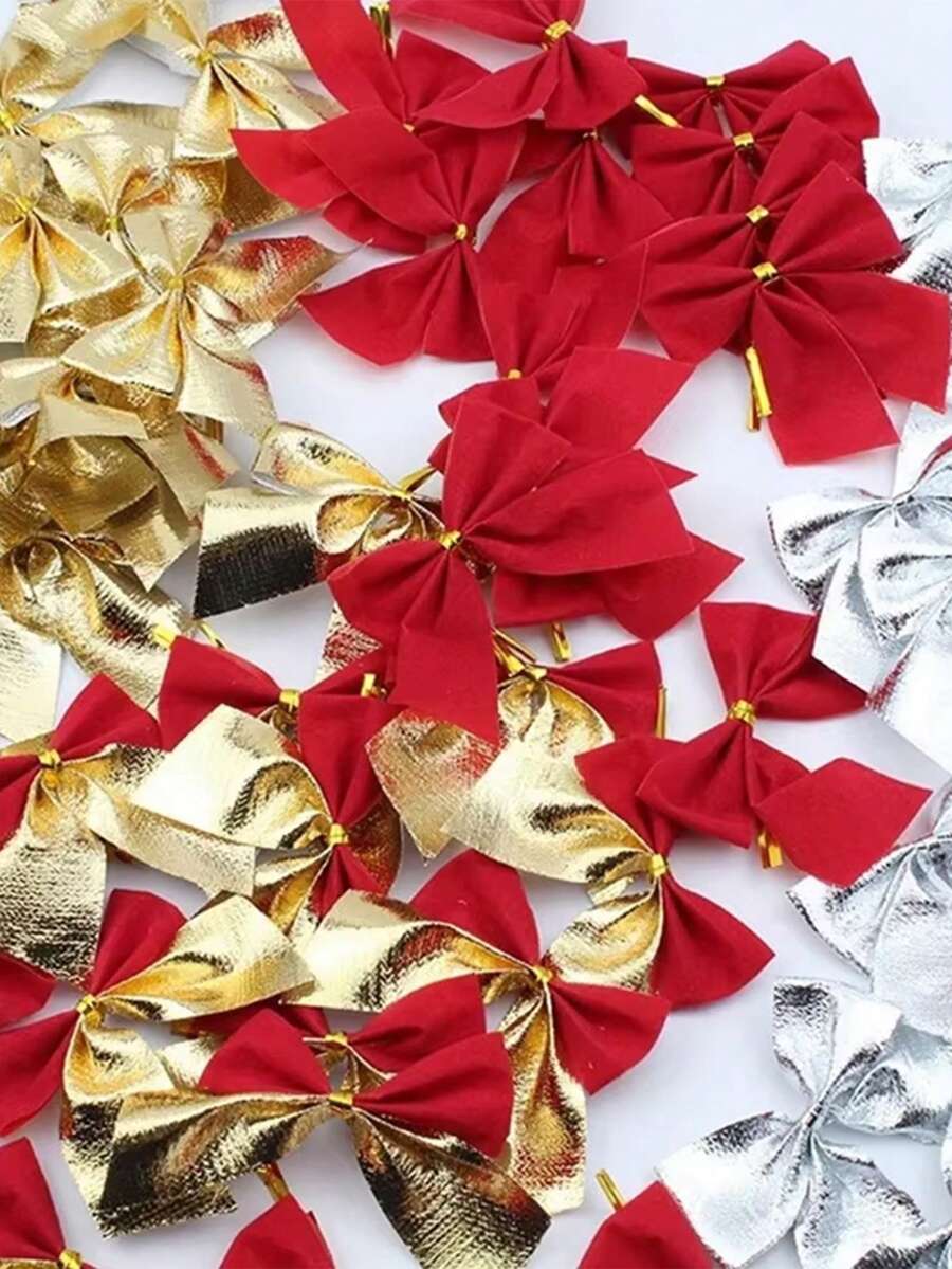 12 件迷你蝴蝶结装饰小巧 DIY 蝴蝶结装饰配件适合作为圣诞树礼物的装饰道具和新年家庭派对装饰 - 彩色 - 查看 1