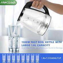 PANCERKA Electric Kettle, 1.8 Liter Electric Tea Kettle With LED Illuminated And High Borosilicate Glass, Hot Water Kettle, Auto Shutoff, Boil-Dry Protection, 360° Base - EU E Type Plug(220-240V) - View 8