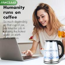 PANCERKA Electric Kettle, 1.8 Liter Electric Tea Kettle With LED Illuminated And High Borosilicate Glass, Hot Water Kettle, Auto Shutoff, Boil-Dry Protection, 360° Base - EU E Type Plug(220-240V) - View 5