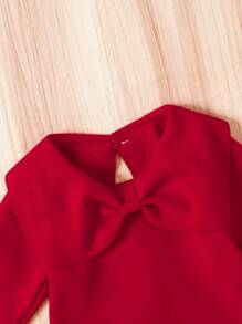 女婴可爱荷叶边长袖蓬松连衣裙（带帽子）套装 - 紅色 - 查看 3