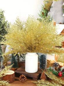 5 Unidades Ramas artificiales de pino con brillo dorado, aptas para decorar árboles de Navidad, coronas, ramos de boda, decoraciones de temporada, fiestas, hogares y Año Nuevo - Multicolor - Ver 3