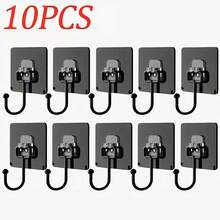 5/10pcs Large Adhesive Hooks 22Ib(Max), Waterproof And Rustproof Wall Hooks For Hanging Heavy Duty, Stainless Steel Towel And Coats Hooks To Use Inside Kitchen, Bathroom, Home And Office (Black, Gold, Clear) - Multicolor - View 1