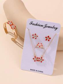 5pcs/Set Girls' Drip Oil Flower Necklace, Bracelet And Earrings Set - Flowers - View 13