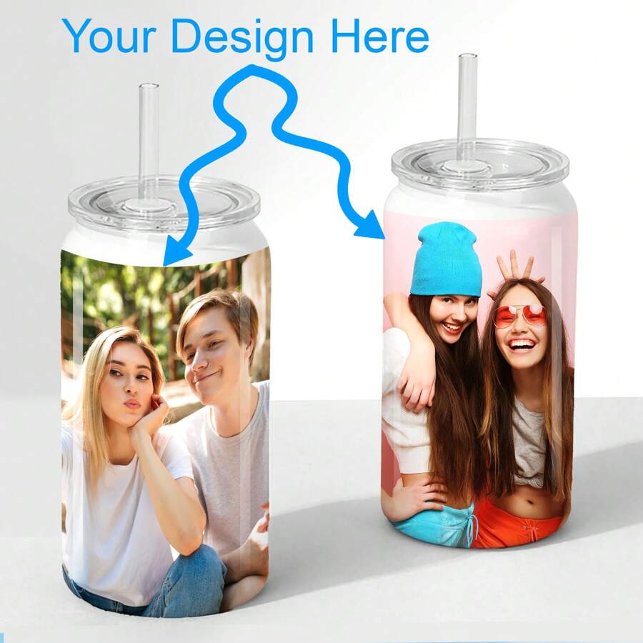 Personalized Picture Simple Water Cup With Straw And Lid, 16 Oz