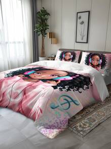 3pcs Fashion Music Cute Girl Digital Print Polyester Bedding Quilt Cover Set - Multicolor - View 7