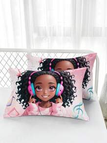 3pcs Fashion Music Cute Girl Digital Print Polyester Bedding Quilt Cover Set - Multicolor - View 10