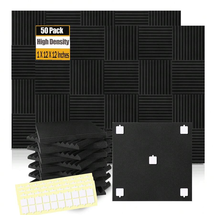 50 Pack Acoustic Foam Panels 1" X 12" X 12" Wedge Soundproof Studio Foam For Walls Sound Absorbing Panels Sound Insulation For Studio