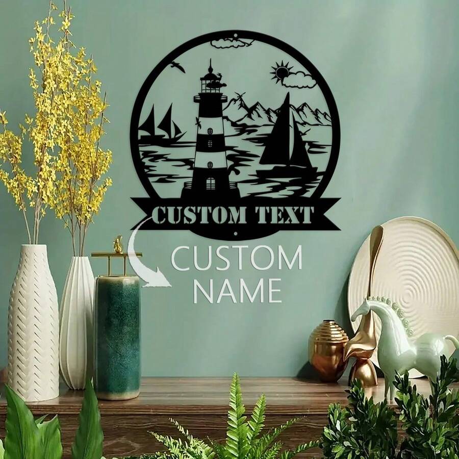 1pc Personalized Lighthouse Sign Name, Lighthouse Metal Sign, Indoor