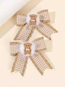 2 Stücke Bären Haarspangen aus Polyester Gros de Tours Schleifenband, Haarstyling-Clip, süße Bären Haarspangen für Kleinkind Mädchen Kinder Accessoires - Verschiedenfarbig - Übersicht 11